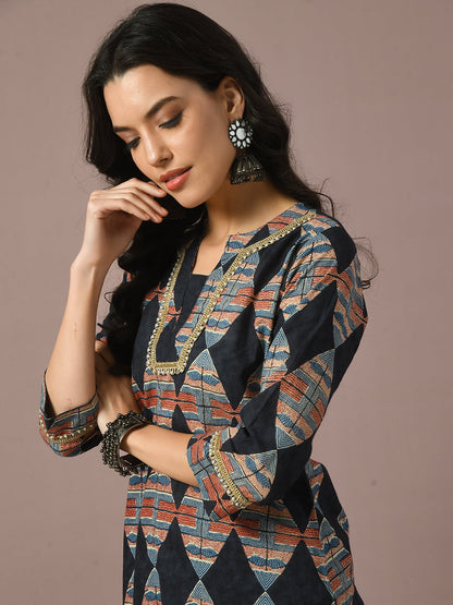 Women's  Multi Printed Cotton Straight Party Kurta Sets