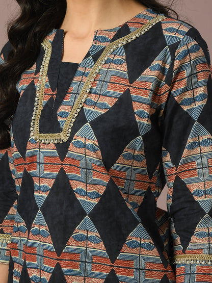 Women's  Multi Printed Cotton Straight Party Kurta Sets
