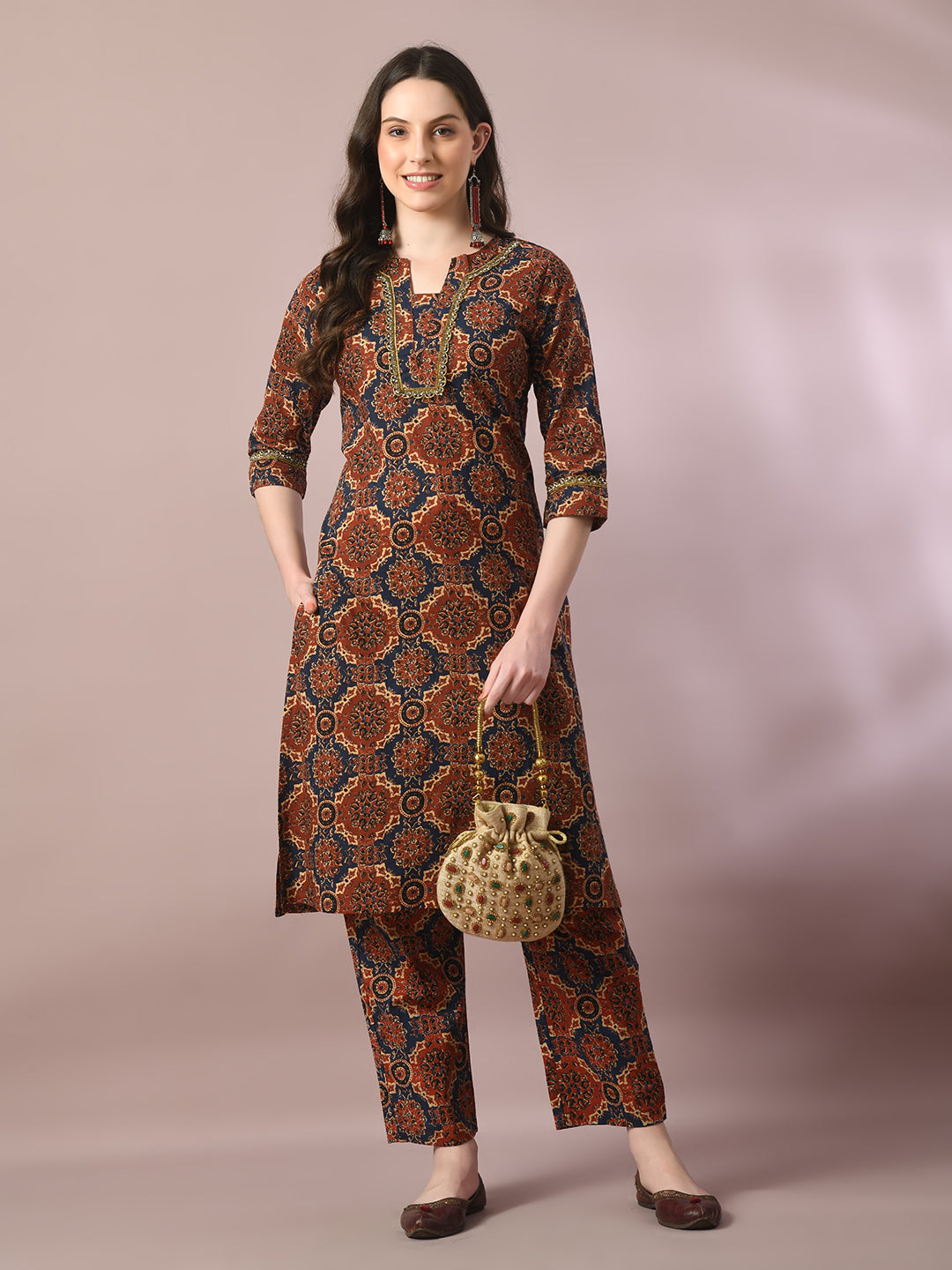 Women's  Multi Printed Cotton Straight Party Kurta Sets