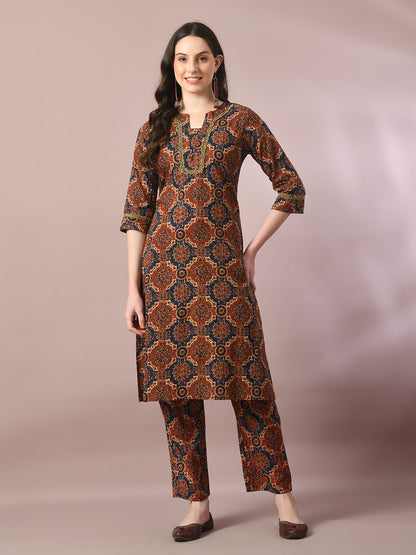 Women's  Multi Printed Cotton Straight Party Kurta Sets
