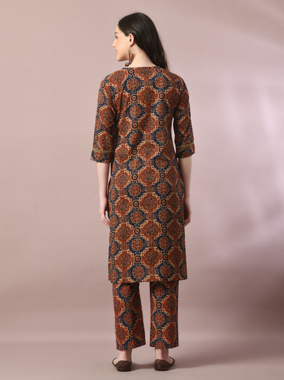 Women's  Multi Printed Cotton Straight Party Kurta Sets