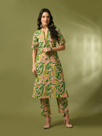 Women's  Multi Printed Cotton Straight Party Kurta Sets