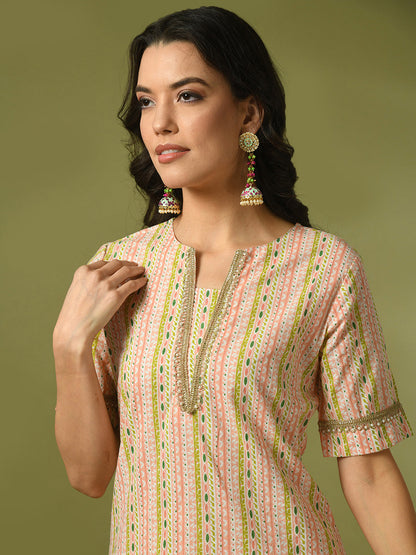 Women's  Multi Printed Cotton Straight Party Kurta Sets