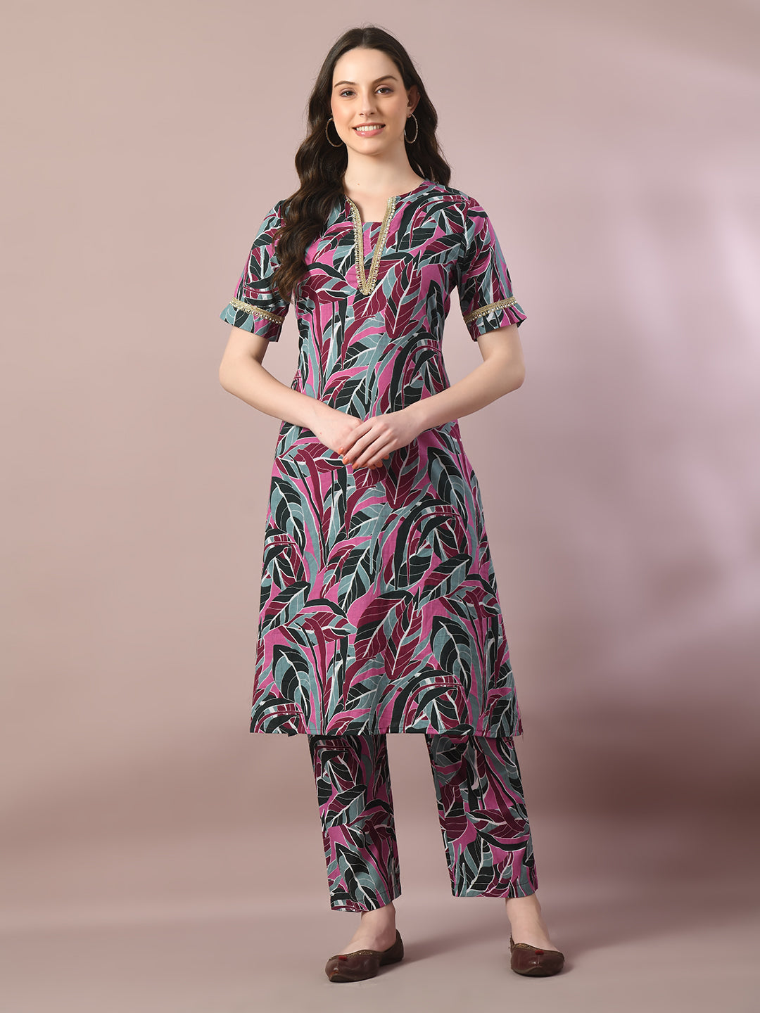 Women's  Multi Printed Cotton Straight Party Kurta Sets
