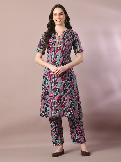 Women's  Multi Printed Cotton Straight Party Kurta Sets