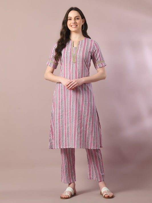 Women's  Multi Printed Cotton Straight Party Kurta Sets