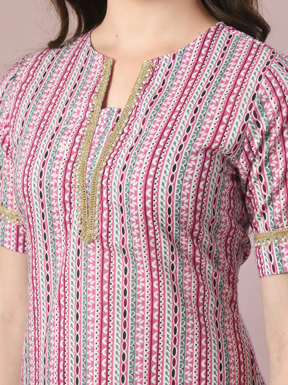 Women's  Multi Printed Cotton Straight Party Kurta Sets