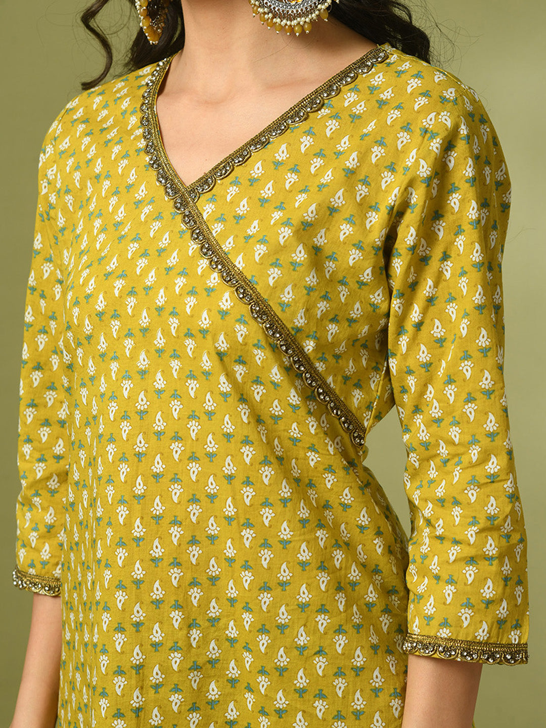 Women's  Yellow Printed Cotton Straight Party Kurta Sets