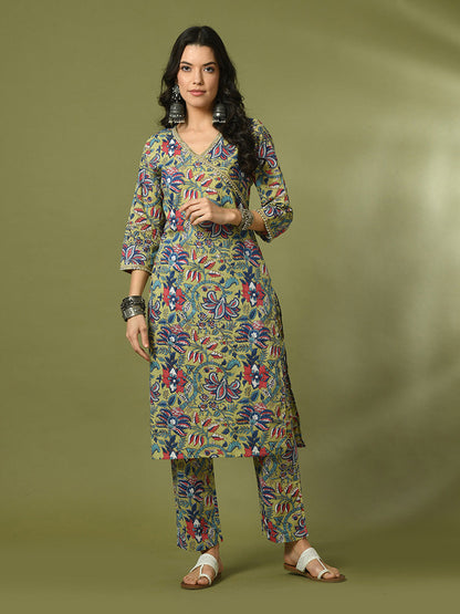 Women's  Multi Printed Cotton Straight Party Kurta Sets