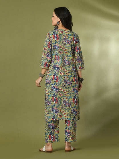 Women's  Multi Printed Cotton Straight Party Kurta Sets