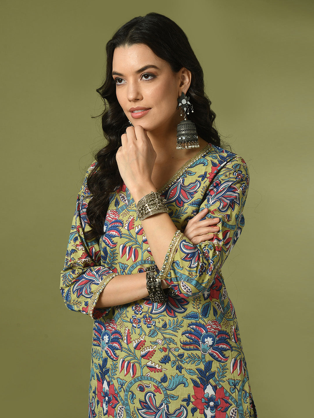 Women's  Multi Printed Cotton Straight Party Kurta Sets