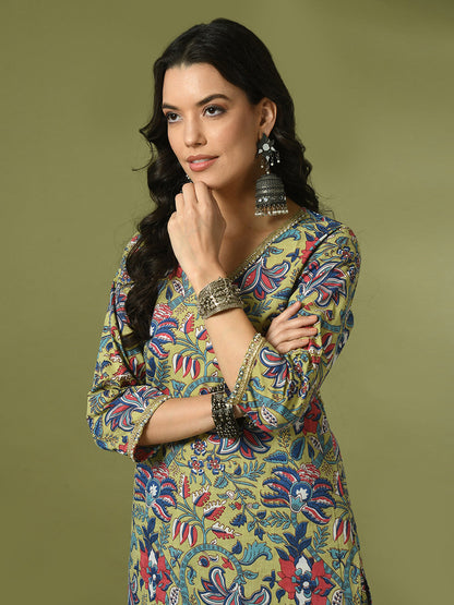 Women's  Multi Printed Cotton Straight Party Kurta Sets