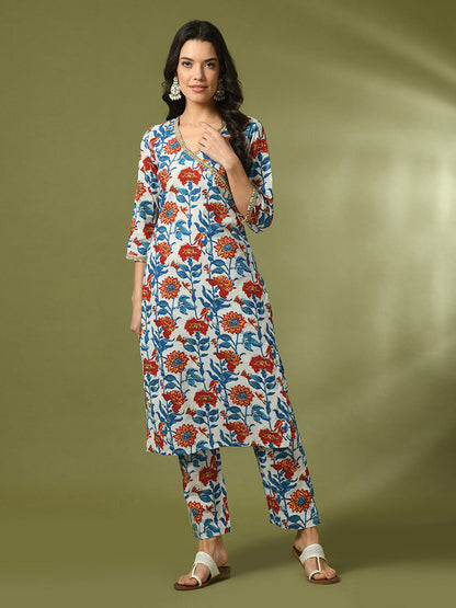 Women's  Multi Printed Cotton Straight Party Kurta Sets