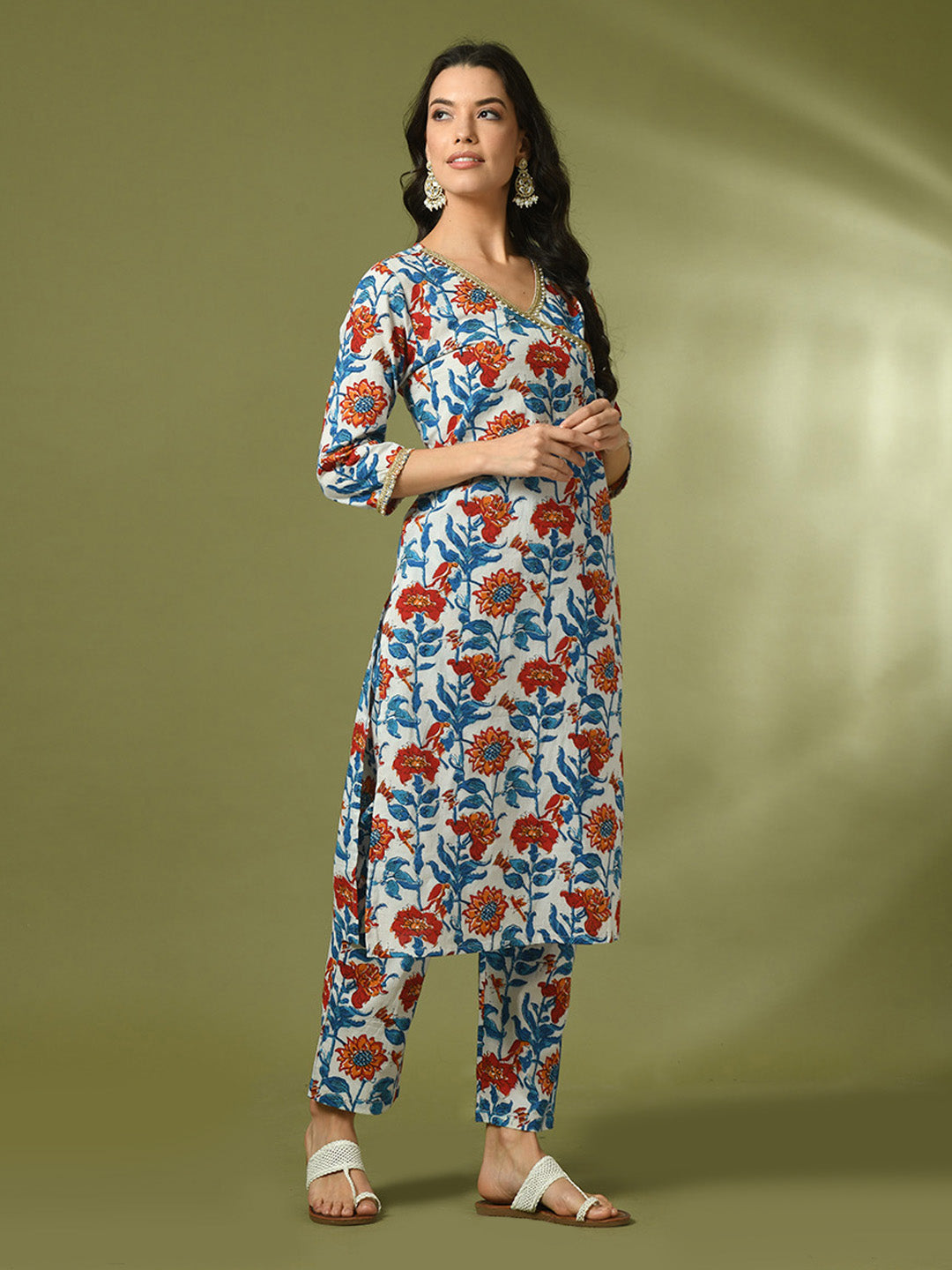 Women's  Multi Printed Cotton Straight Party Kurta Sets