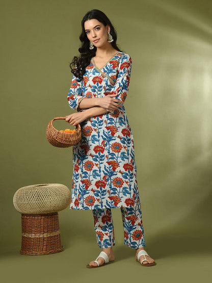 Women's  Multi Printed Cotton Straight Party Kurta Sets