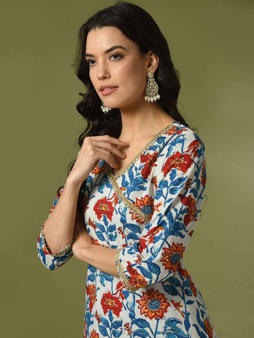 Women's  Multi Printed Cotton Straight Party Kurta Sets