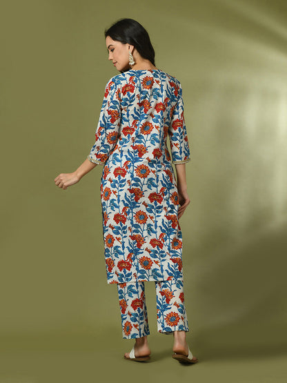 Women's  Multi Printed Cotton Straight Party Kurta Sets