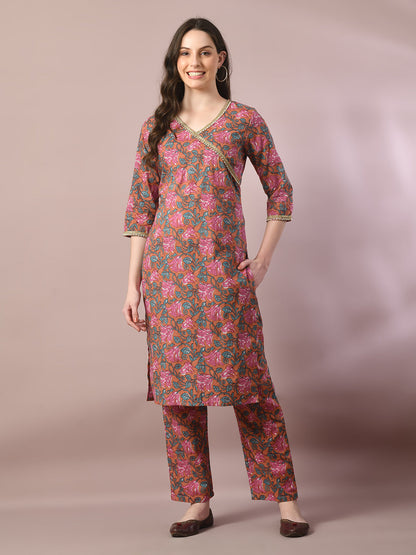 Women's  Multi Printed Cotton Straight Party Kurta Sets