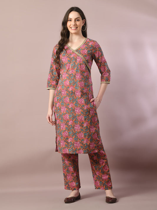 Women's  Multi Printed Cotton Straight Party Kurta Sets