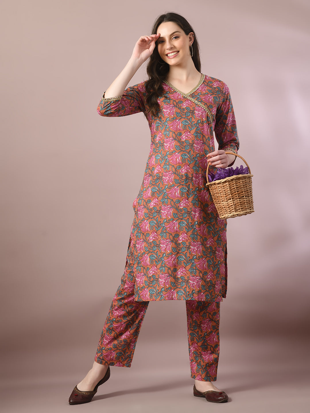 Women's  Multi Printed Cotton Straight Party Kurta Sets