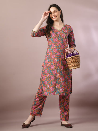 Women's  Multi Printed Cotton Straight Party Kurta Sets