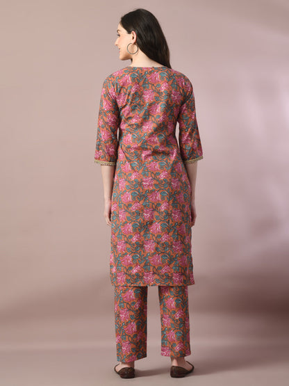 Women's  Multi Printed Cotton Straight Party Kurta Sets