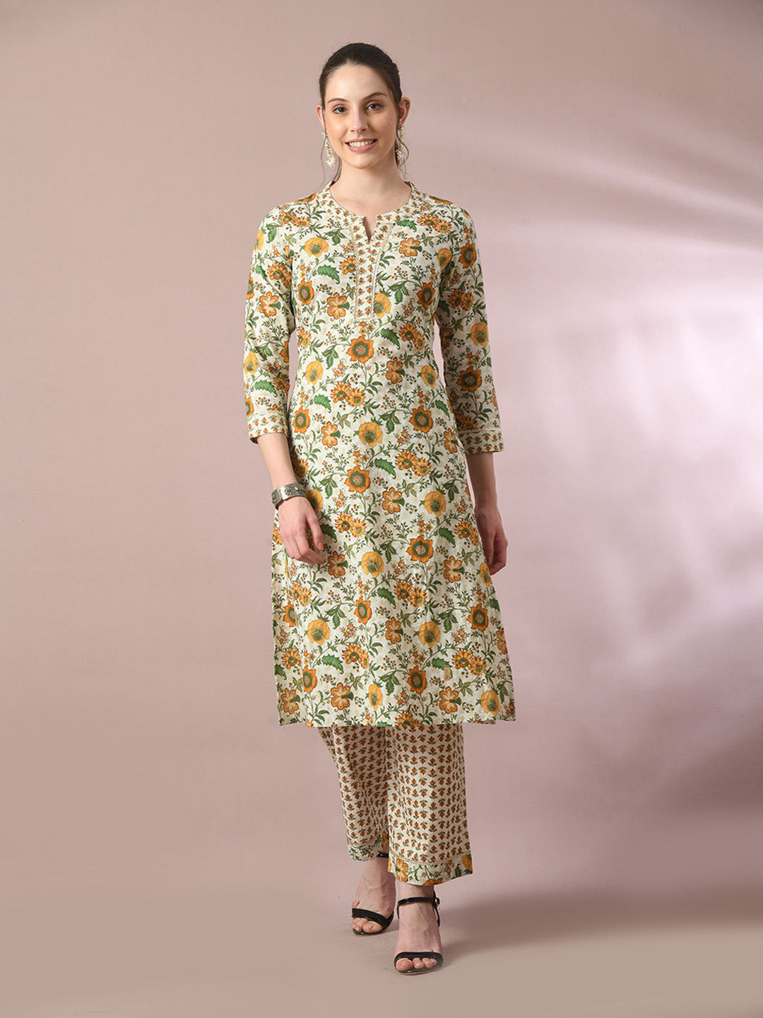 Women's  Multi Printed Cotton Straight Party Kurta Sets