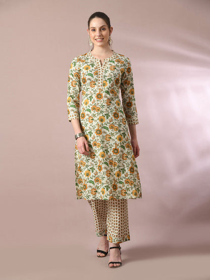 Women's  Multi Printed Cotton Straight Party Kurta Sets
