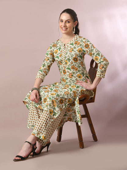 Women's  Multi Printed Cotton Straight Party Kurta Sets