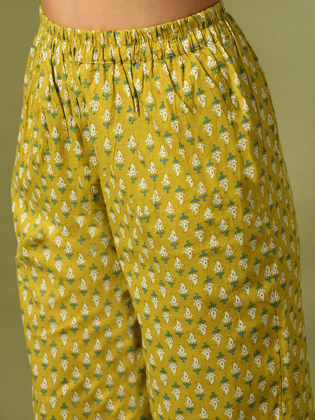 Women's  Yellow Printed Cotton Straight Party Kurta Sets