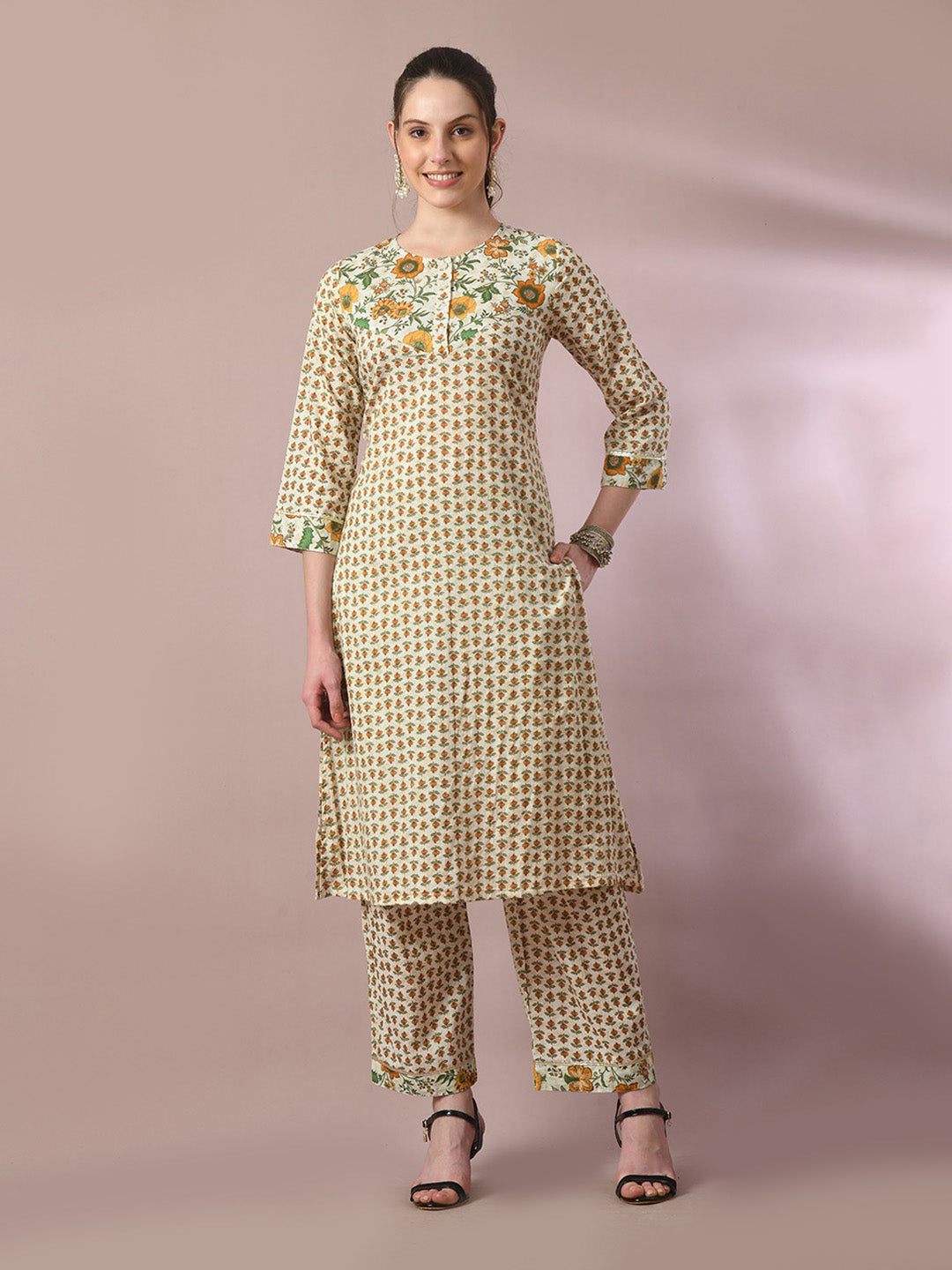 Women's  Multi Printed Cotton Straight Party Kurta Sets