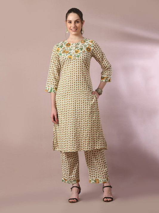 Women's  Multi Printed Cotton Straight Party Kurta Sets