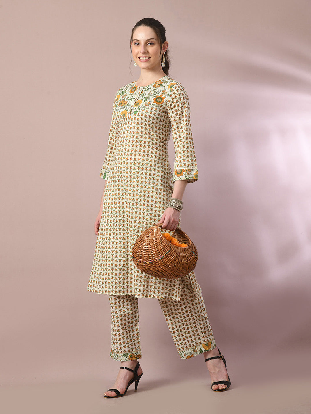 Women's  Multi Printed Cotton Straight Party Kurta Sets