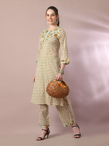 Women's  Multi Printed Cotton Straight Party Kurta Sets