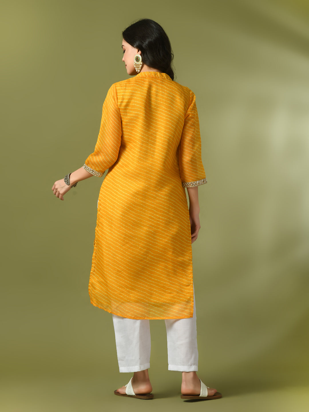 Women's  Yellow Printed Cotton Blend Straight Party Kurta Sets