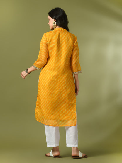 Women's  Yellow Printed Cotton Blend Straight Party Kurta Sets