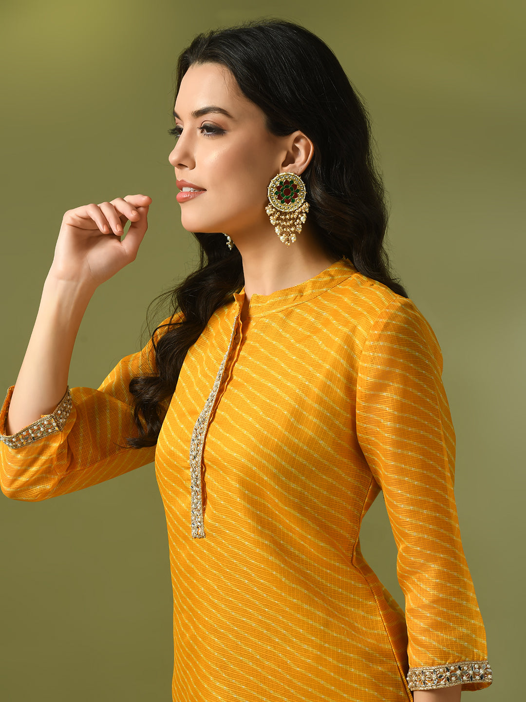 Women's  Yellow Printed Cotton Blend Straight Party Kurta Sets