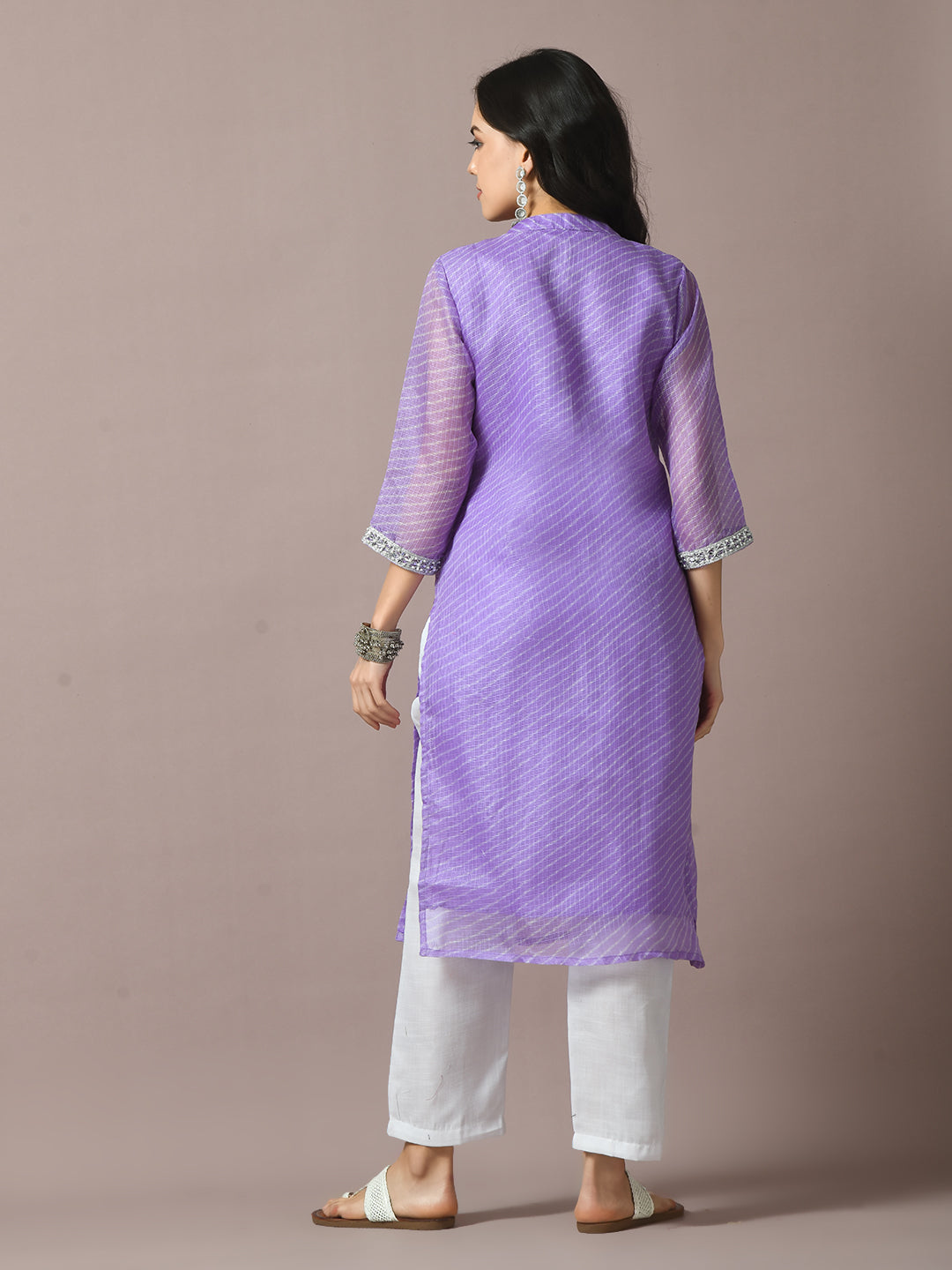 Women's  Lavender Printed Cotton Blend Straight Party Kurta Sets