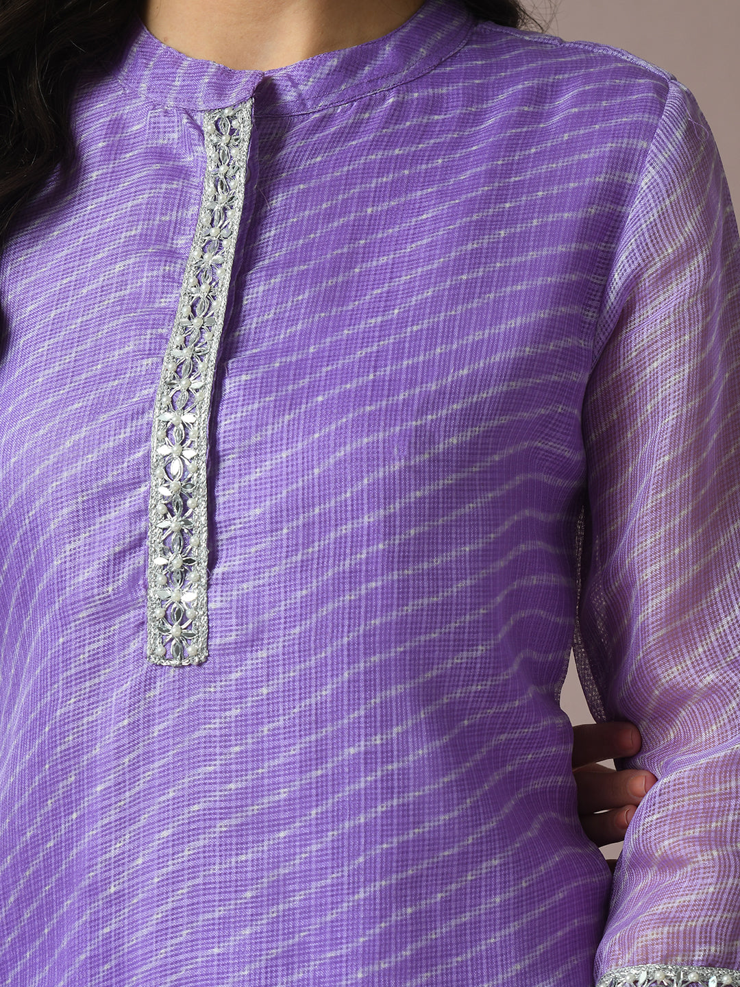 Women's  Lavender Printed Cotton Blend Straight Party Kurta Sets