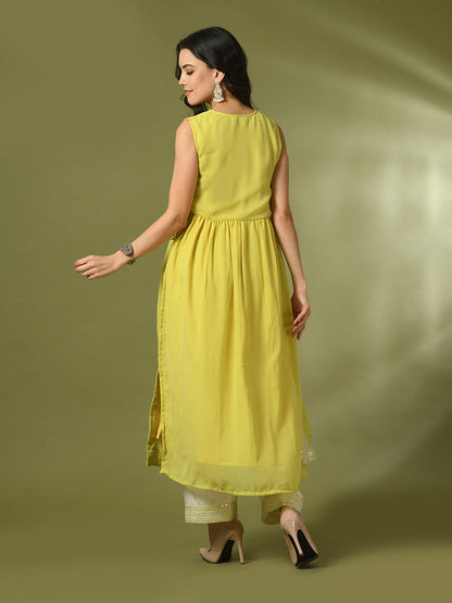 Women's  Yellow Solid Georgette Anarkali Party Kurta Sets