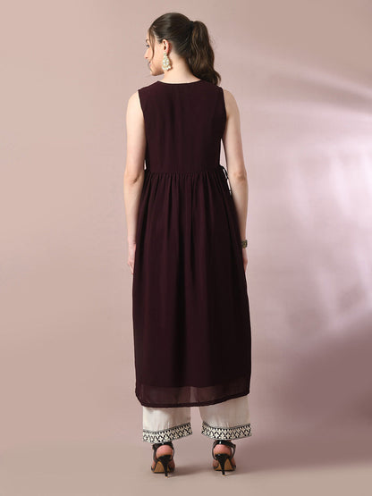 Women's  Coffee Brown Solid Georgette Anarkali Party Kurta Sets