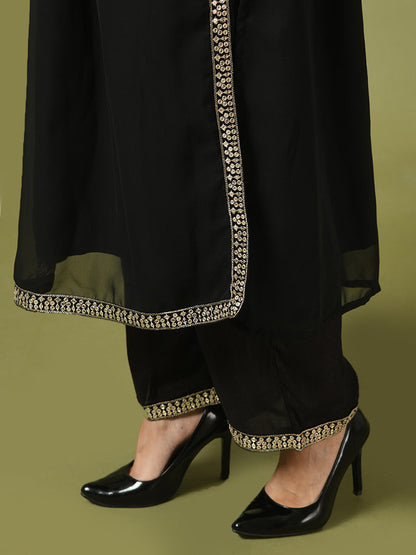 Women's  Black Embroidered Georgette Anarkali Party Kurta Sets