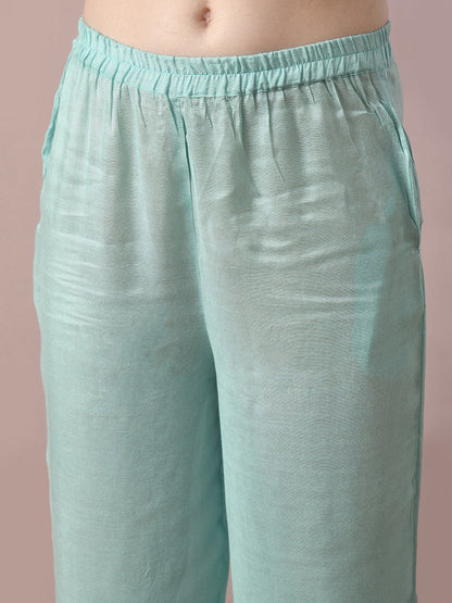Women's  Sea Green Solid Straight Party Kurta Sets