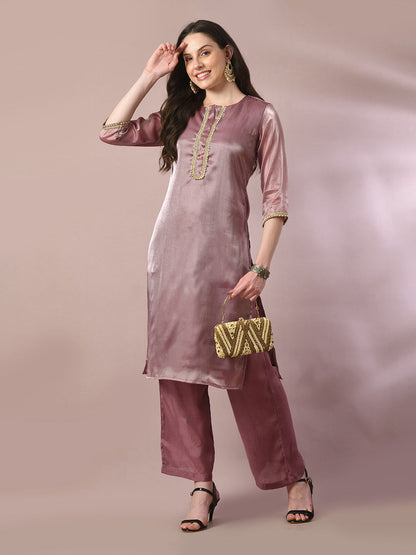 Women's  Brown Solid Straight Party Kurta Sets