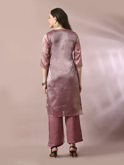 Women's  Brown Solid Straight Party Kurta Sets