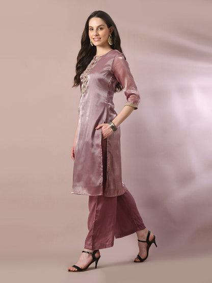 Women's  Brown Solid Straight Party Kurta Sets