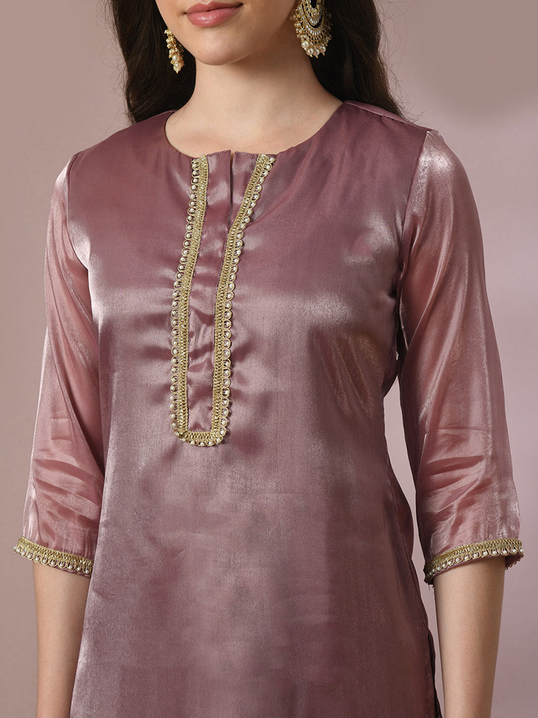 Women's  Brown Solid Straight Party Kurta Sets