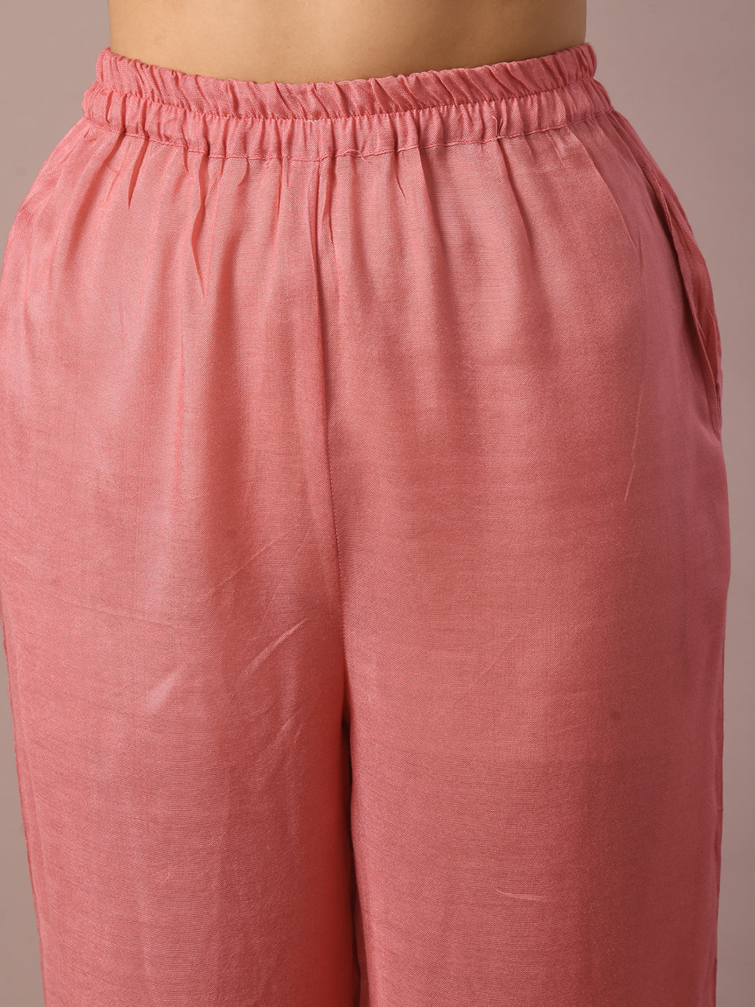Women's  Pink Solid Straight Party Kurta Sets
