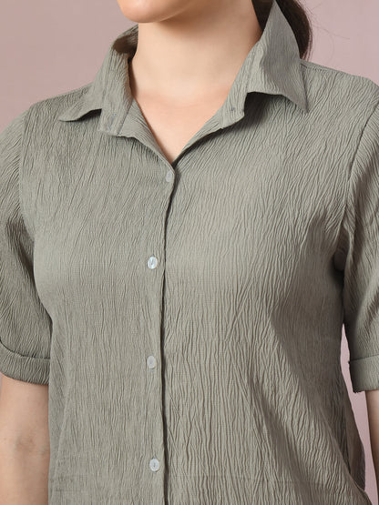 Women's  Grey Solid Regular Fit Shirt