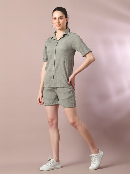 Women's  Grey Solid Regular Fit Shirt